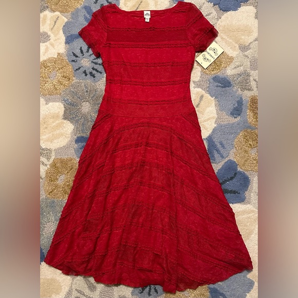 NWT Sangria Scarlett Short Sleeve Stretch Lace A-line Midi Dress w Lace Trim ZB3 - Picture 3 of 7